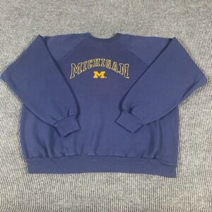 VTG Michigan Wolverines Sweatshirt Mens XL Blue Spell Out Embroidered Football‎